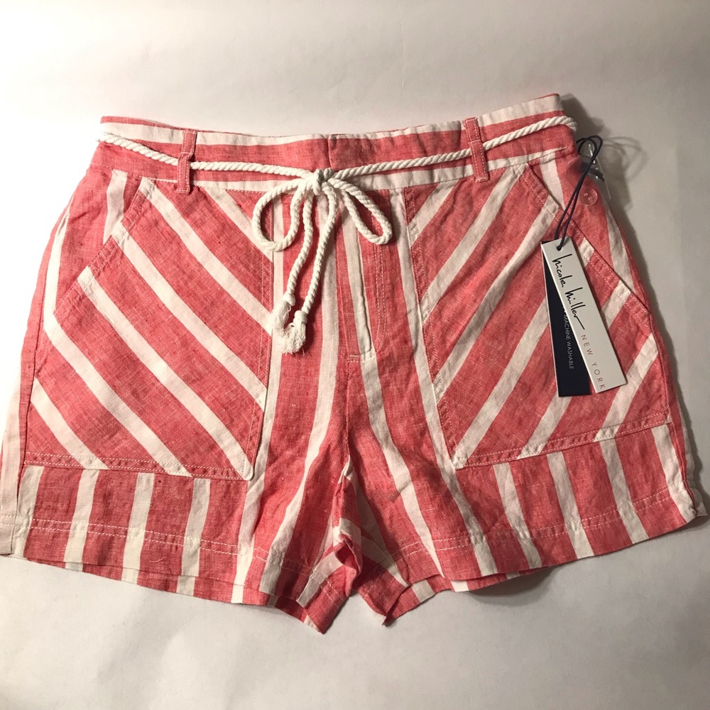 Nicole Miller Linen Striped Shorts Pink/White - Picture 1 of 6